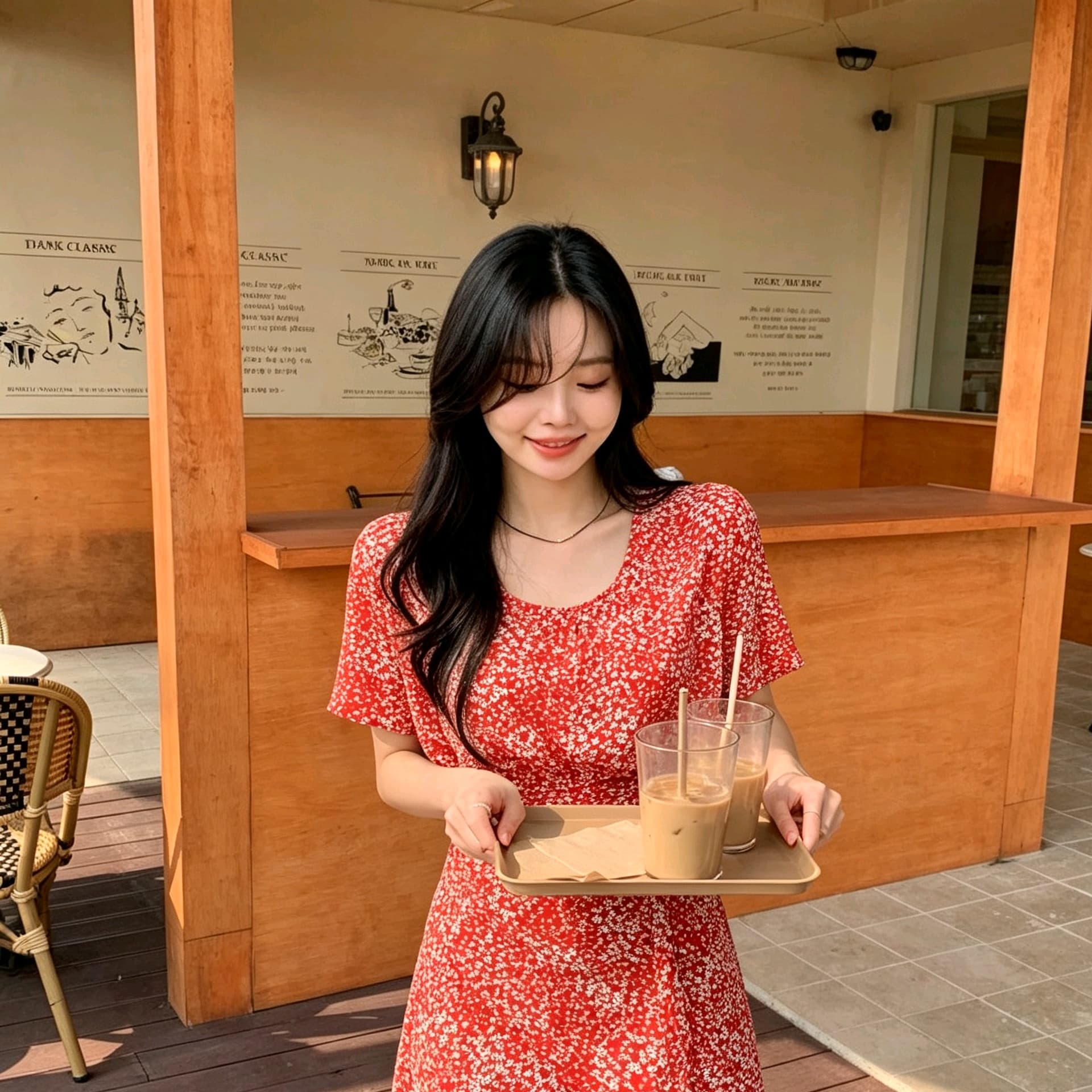 선물 화물 여성 드레스 여름 새로운 고급 꽃무늬 레이스업 루즈핏 품격 치마 이미지 5