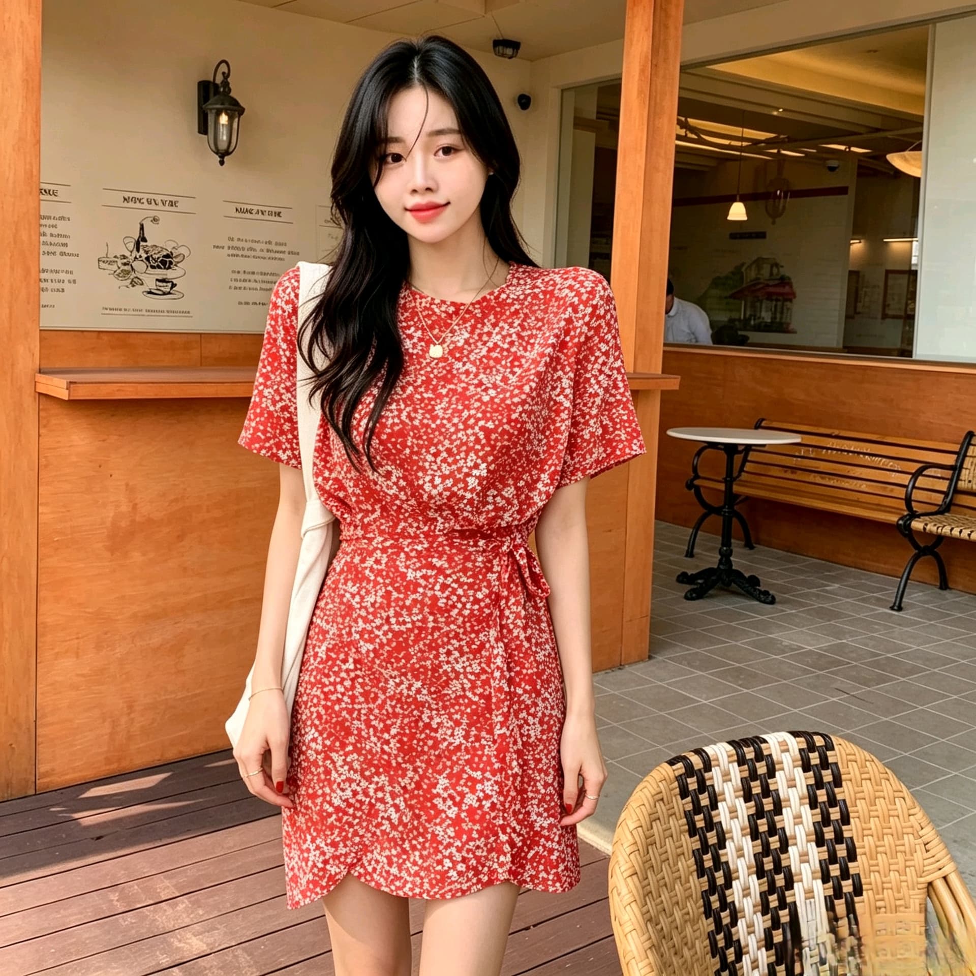 선물 화물 여성 드레스 여름 새로운 고급 꽃무늬 레이스업 루즈핏 품격 치마 상세 이미지 2