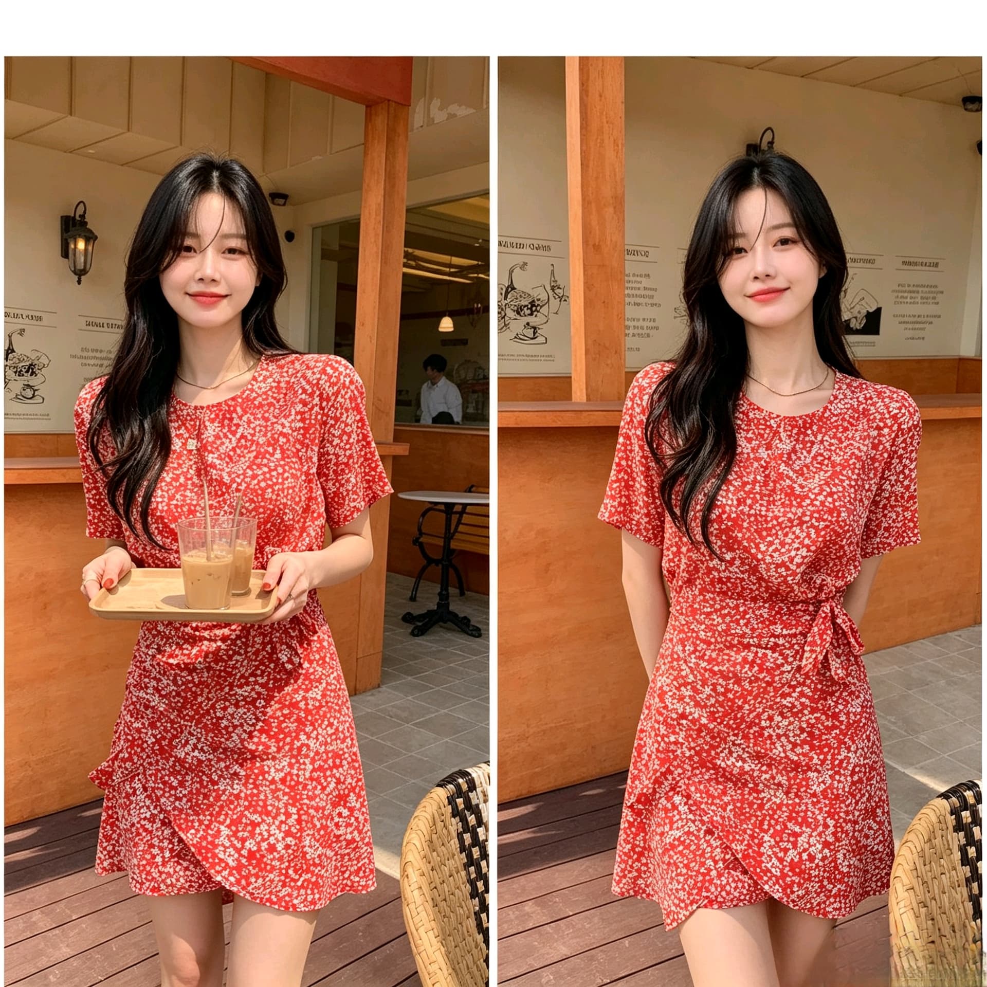 선물 화물 여성 드레스 여름 새로운 고급 꽃무늬 레이스업 루즈핏 품격 치마 상세 이미지 4