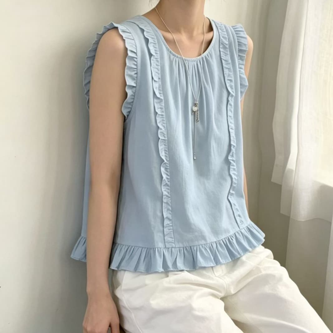 선물 화물 한국 스타일 달콤함 연령 감소 목이버섯 레이스 패치워크 민소매 인형 셔츠 여성 여름 절묘한 맨위 트렌디 상세 이미지 2