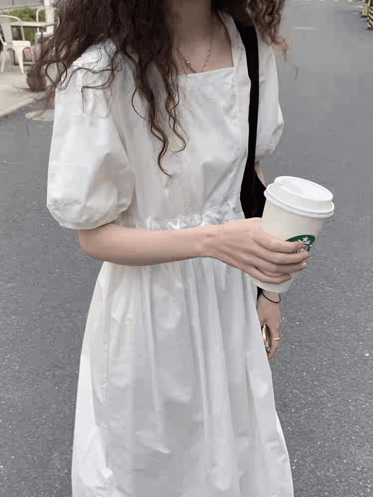 선물 화물 한 바람 여름 레이스업 허리 수축 광장 칼라 화이트 요정 슈퍼 요정 센 부서 이미지 4