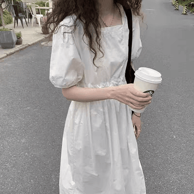 선물 화물 한 바람 여름 레이스업 허리 수축 광장 칼라 화이트 요정 슈퍼 요정 센 부서 상세 이미지 2