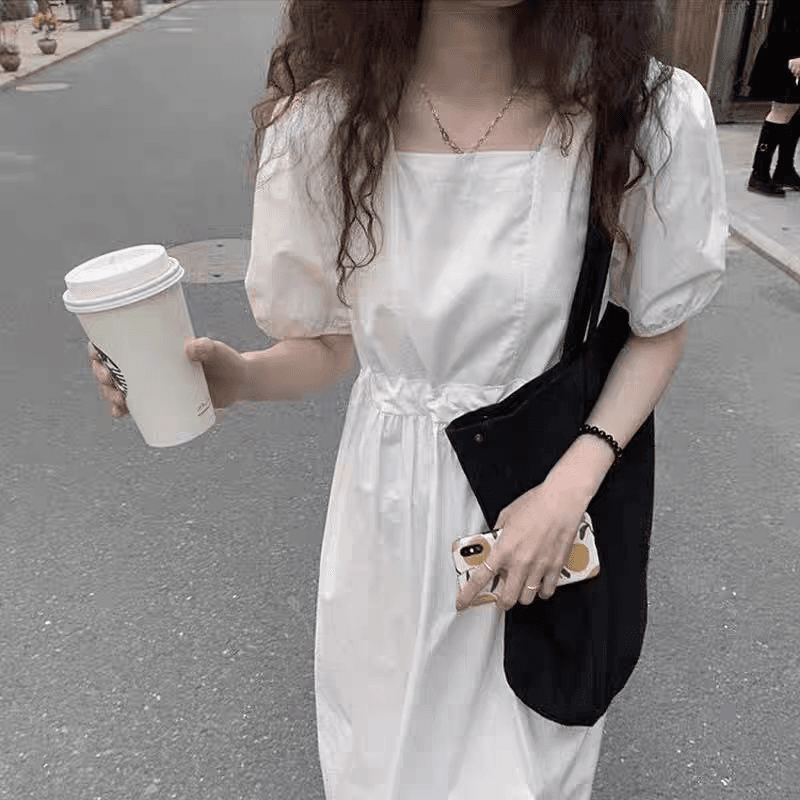 선물 화물 한 바람 여름 레이스업 허리 수축 광장 칼라 화이트 요정 슈퍼 요정 센 부서 상세 이미지 3