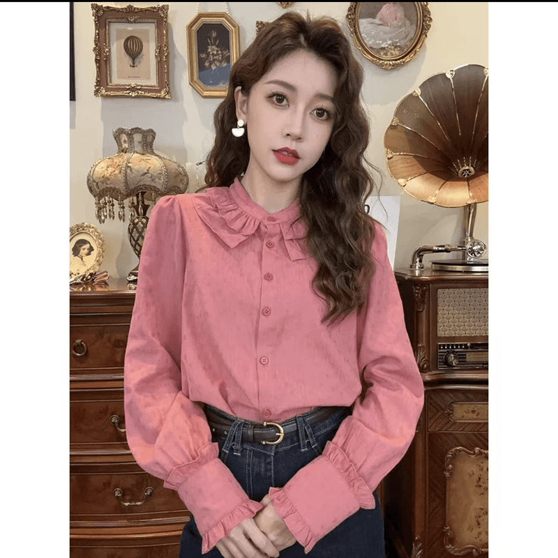 선물 화물 항구 바람 이중층 프릴 베이비 칼라 셔츠