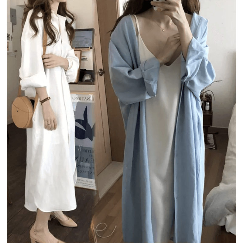 선물 화물 셔츠 여성 코트 루즈핏 패션 외국 가스 아주 긴 중간 길이 외부 가져 가라. 외출용 자외선 차단 셔츠