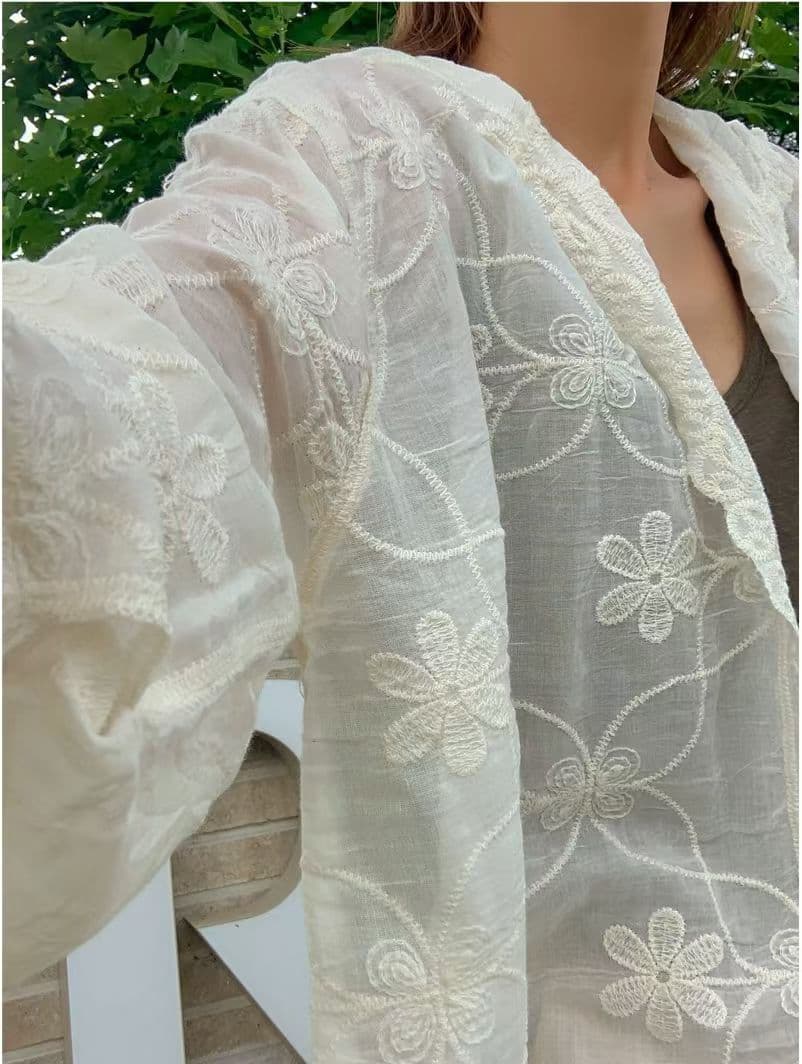선물 화물 한 부서 무거운 작업 레이스 자수 후드 자외선 차단 여성 셔츠 루즈핏 봄 여름 가을 통기성 셔츠 맨위 이미지 3