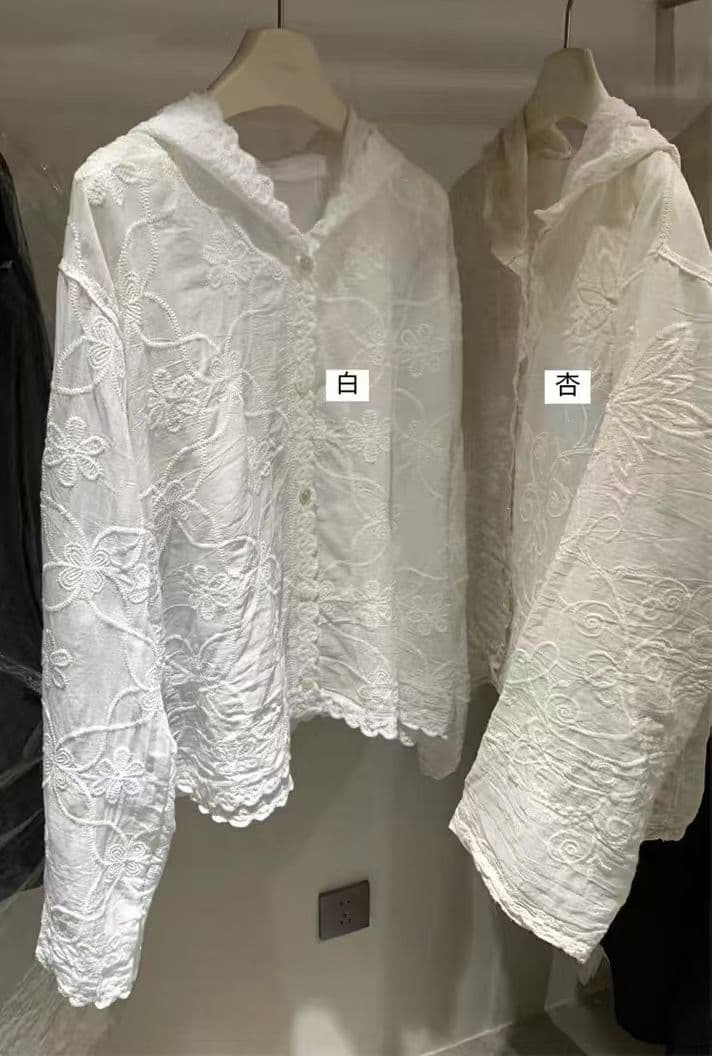 선물 화물 한 부서 무거운 작업 레이스 자수 후드 자외선 차단 여성 셔츠 루즈핏 봄 여름 가을 통기성 셔츠 맨위 상세 이미지 7
