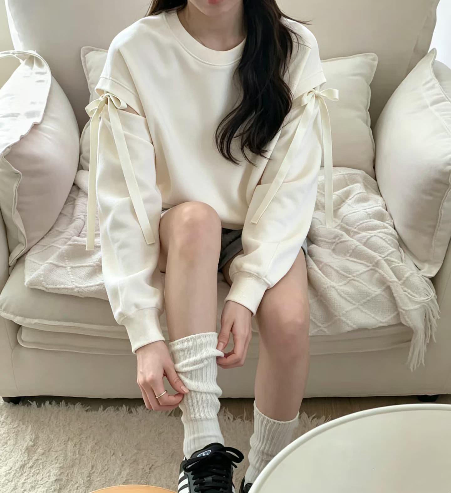 선물 화물 한국 동대문 나비 넥타이 탈착식 소매 후드티