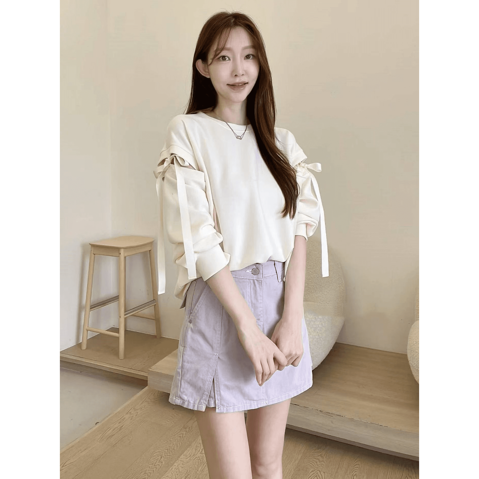 선물 화물 한국 동대문 나비 넥타이 탈착식 소매 후드티 이미지 5