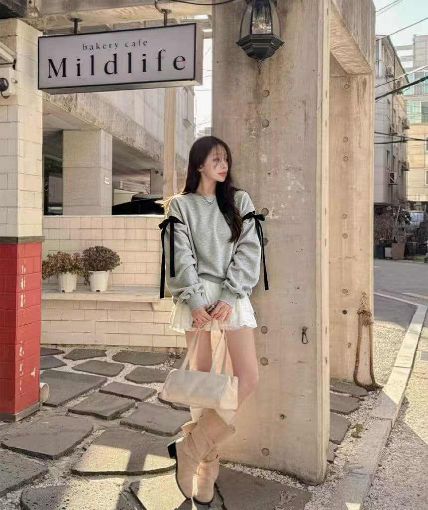 선물 화물 한국 동대문 나비 넥타이 탈착식 소매 후드티 상세 이미지 2