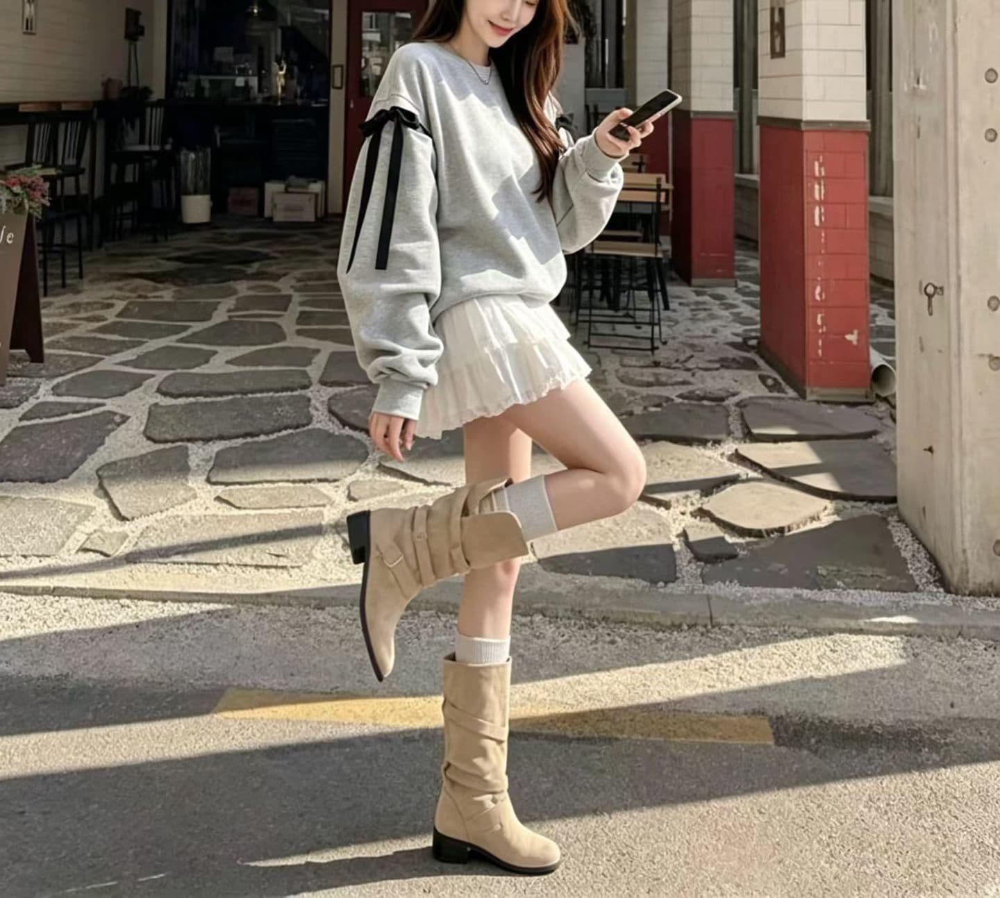 선물 화물 한국 동대문 나비 넥타이 탈착식 소매 후드티 상세 이미지 3