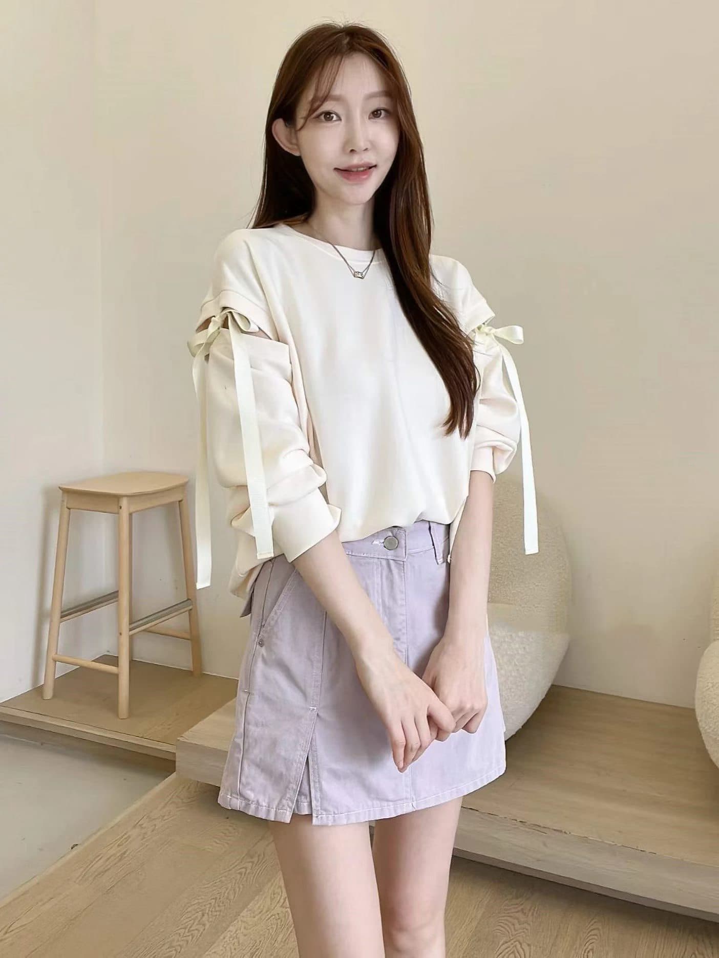 선물 화물 한국 동대문 나비 넥타이 탈착식 소매 후드티 상세 이미지 4