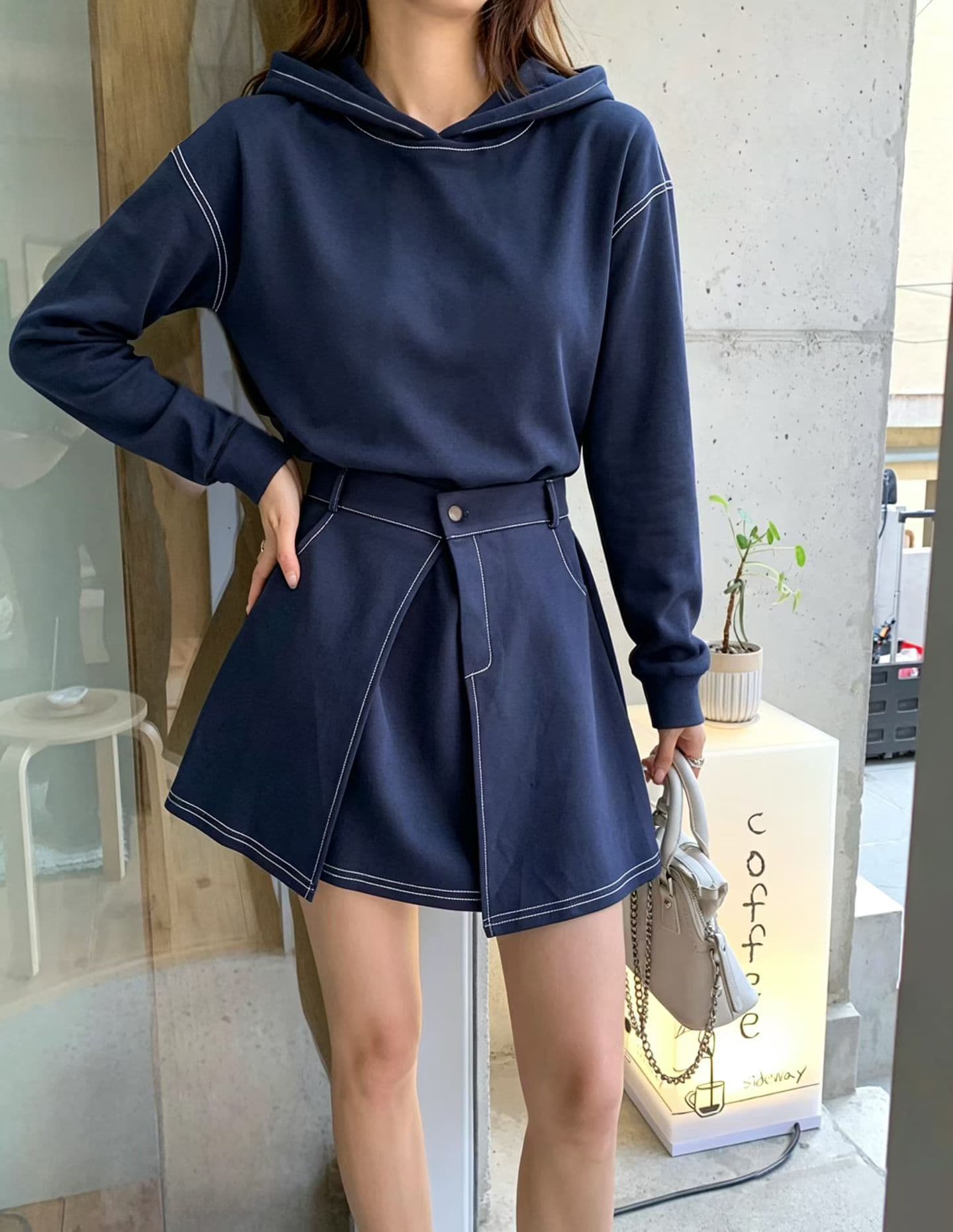 선물 화물 한국 동대문 후드 페이크 레이어드 드레스 이미지 2