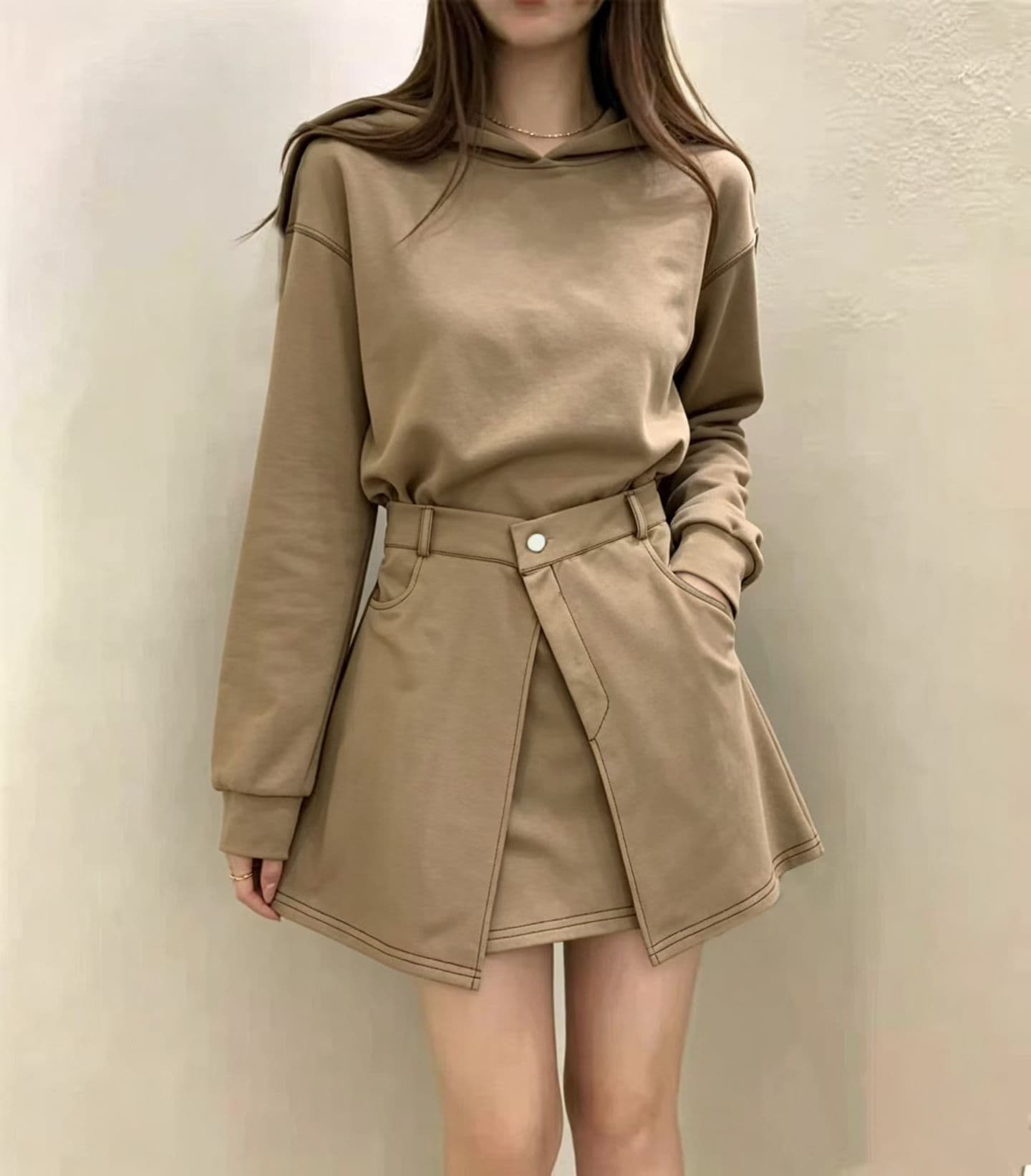 선물 화물 한국 동대문 후드 페이크 레이어드 드레스 이미지 3