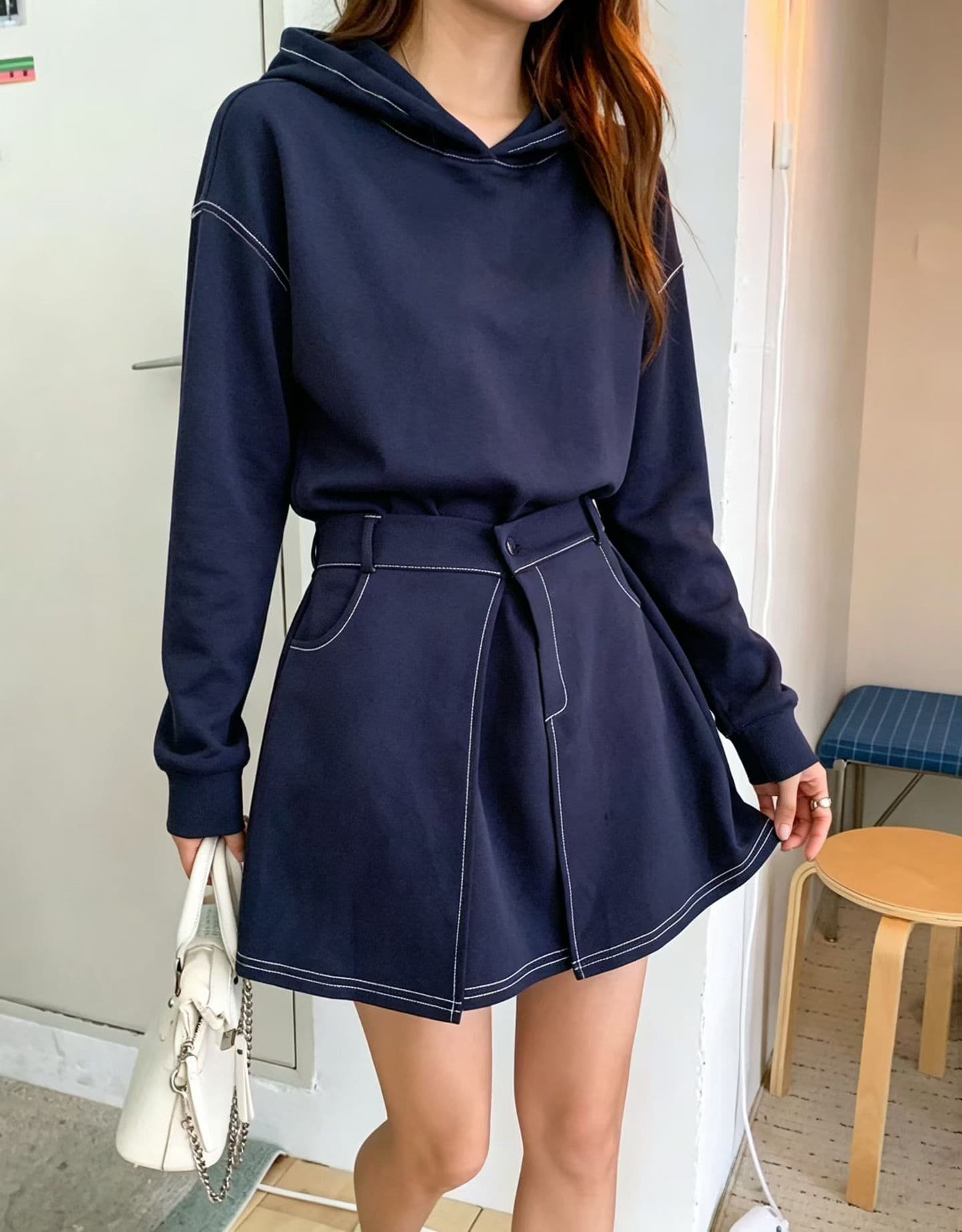 선물 화물 한국 동대문 후드 페이크 레이어드 드레스 상세 이미지 1