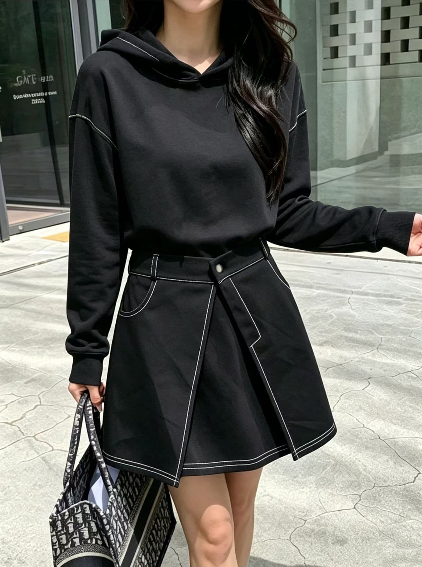선물 화물 한국 동대문 후드 페이크 레이어드 드레스 상세 이미지 5