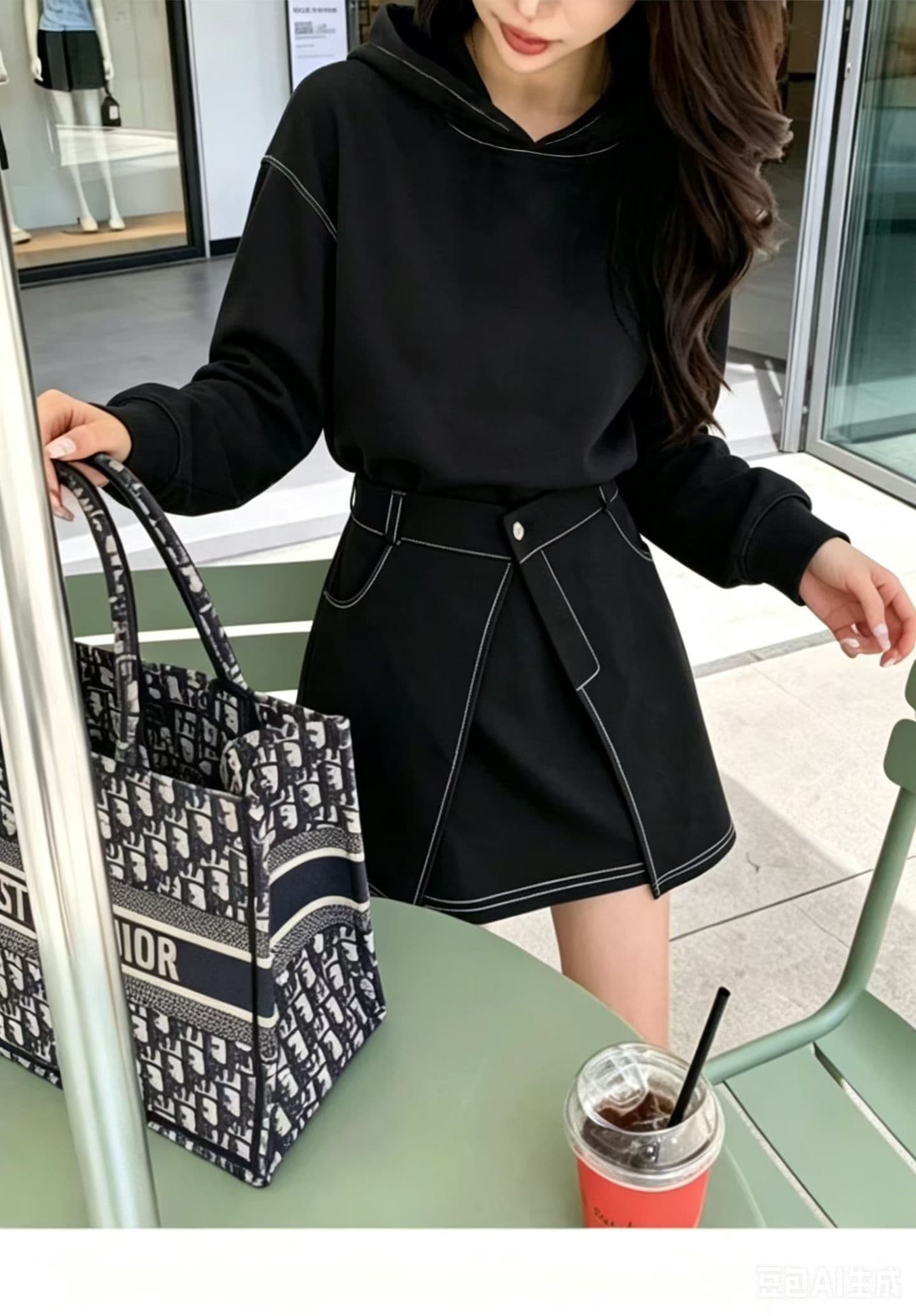 선물 화물 한국 동대문 후드 페이크 레이어드 드레스 상세 이미지 6