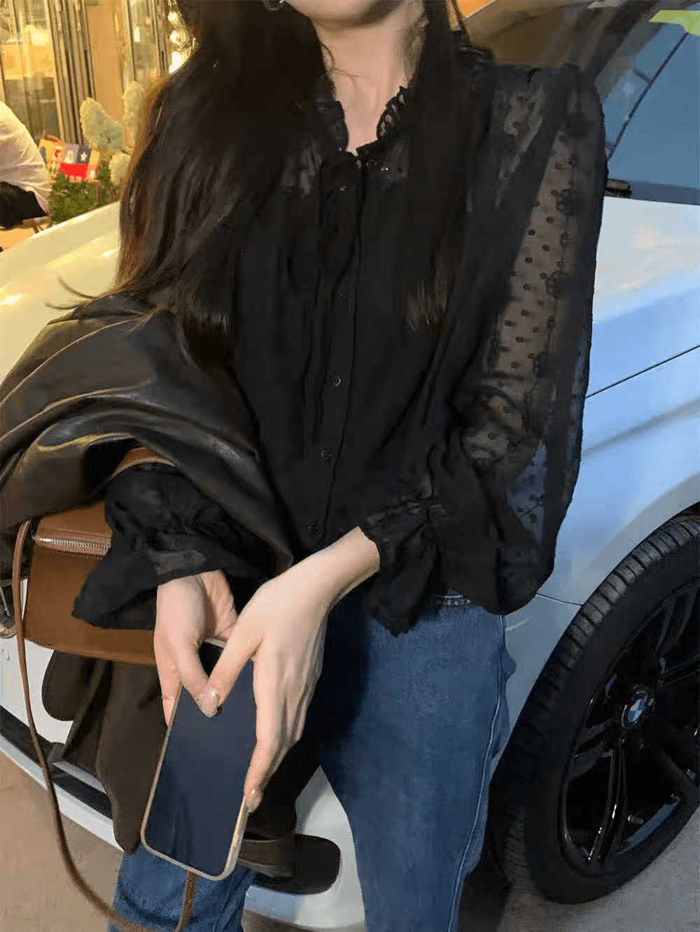 선물 화물 프릴 레이스업 루즈핏 자수 레이스 살구 색상 셔츠 맨위 여성 경기 슬립 이미지 2