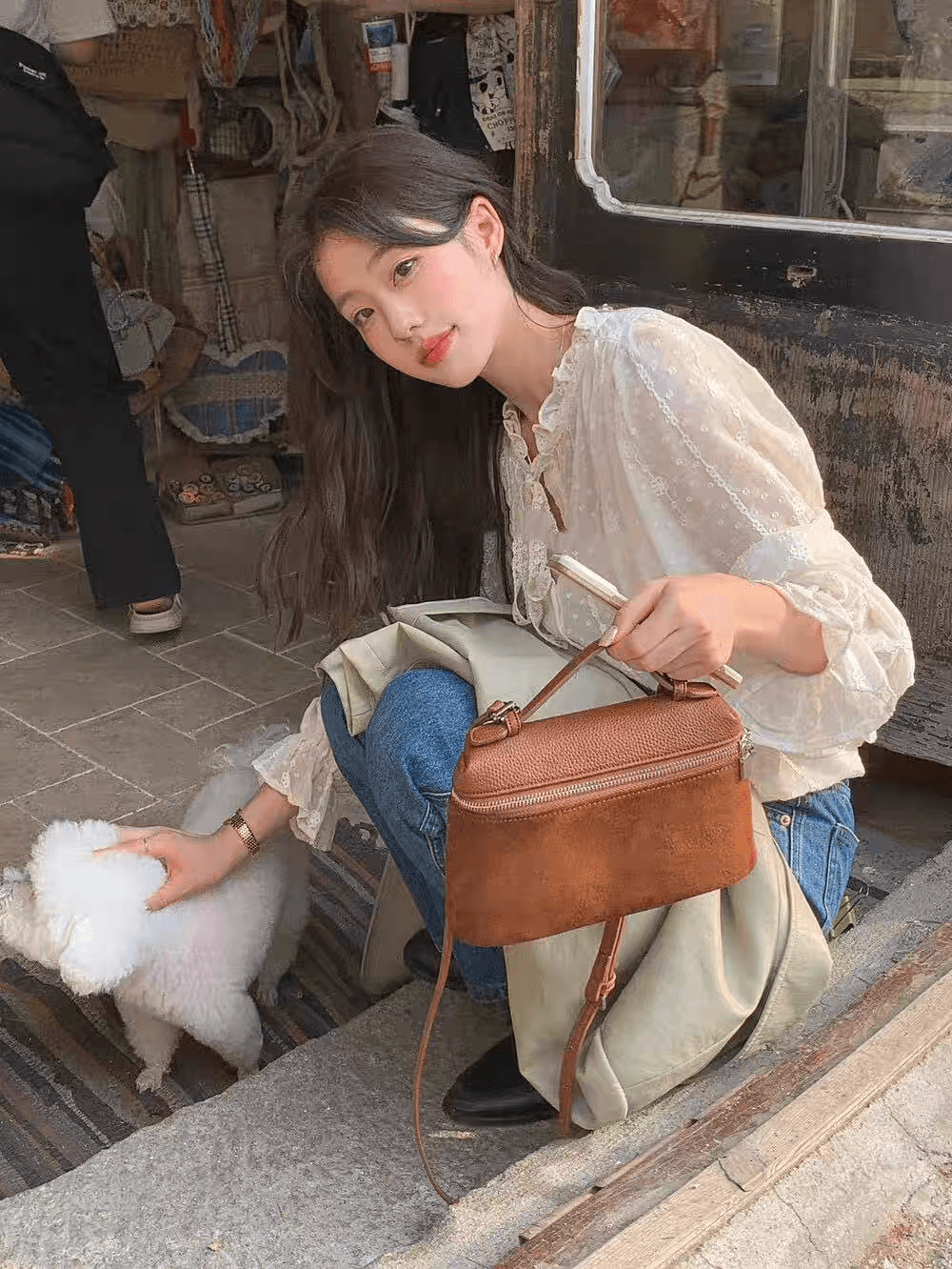 선물 화물 프릴 레이스업 루즈핏 자수 레이스 살구 색상 셔츠 맨위 여성 경기 슬립 이미지 3