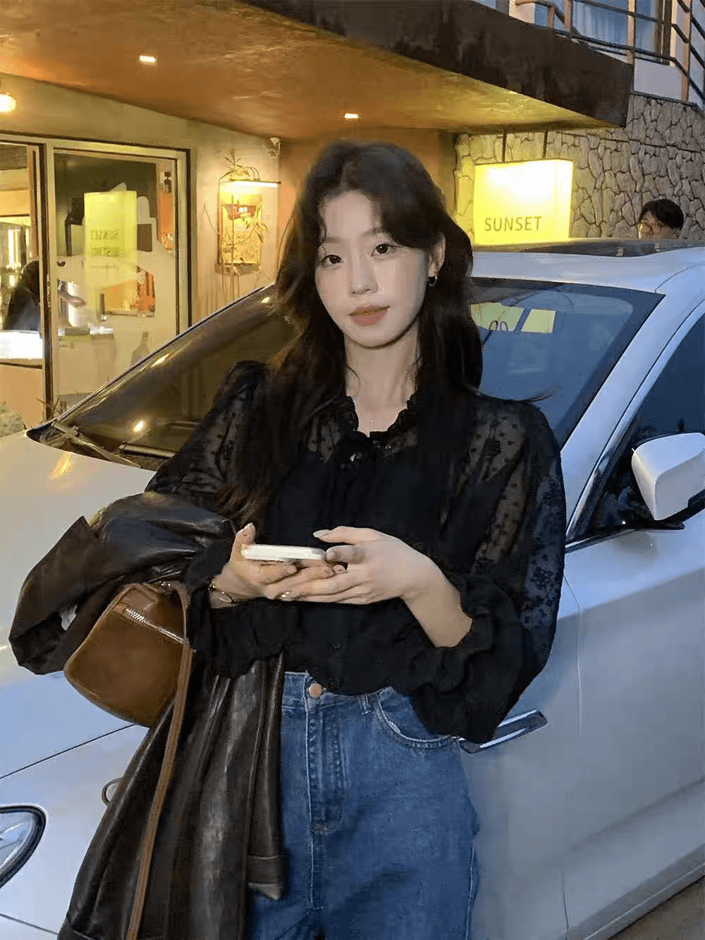 선물 화물 프릴 레이스업 루즈핏 자수 레이스 살구 색상 셔츠 맨위 여성 경기 슬립 상세 이미지 20