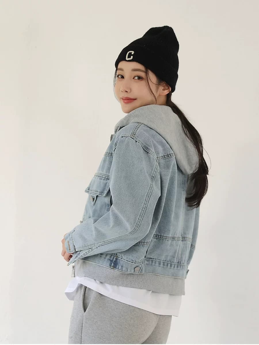 선물 화물 한 부서 고유 한 슈퍼 잘 생긴 데님 재킷 캐주얼 맨위 페이크 레이어드 후드 티 스웨터 긴팔 재킷 상세 이미지 22