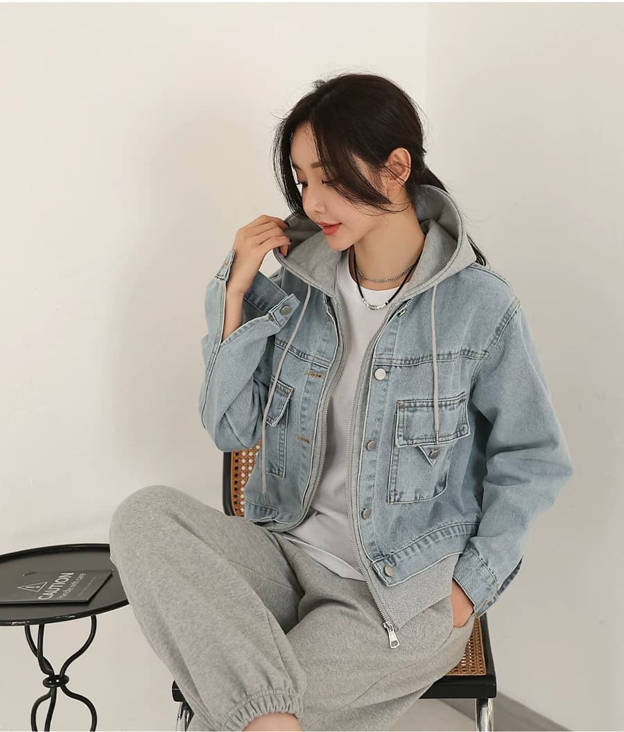 선물 화물 한 부서 고유 한 슈퍼 잘 생긴 데님 재킷 캐주얼 맨위 페이크 레이어드 후드 티 스웨터 긴팔 재킷 상세 이미지 26