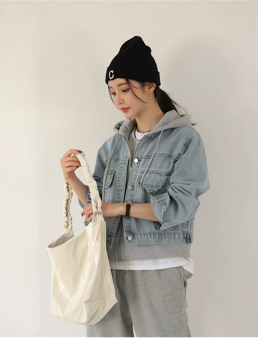 선물 화물 한 부서 고유 한 슈퍼 잘 생긴 데님 재킷 캐주얼 맨위 페이크 레이어드 후드 티 스웨터 긴팔 재킷 상세 이미지 36