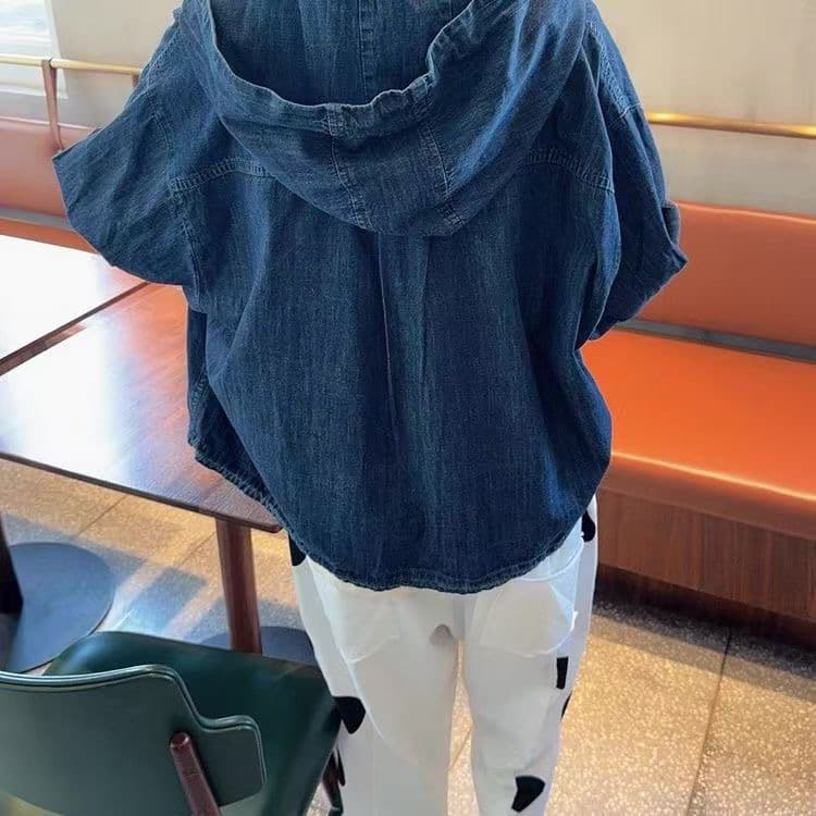 선물 화물 한국 스타일 루즈핏 느긋한 캐주얼 바람 다용도 후드 펌프 로프 데님 재킷 상세 이미지 6