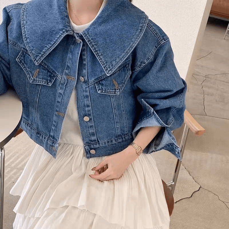 선물 화물 한국 chic 연령 감소 베이비 칼라 루즈핏 캐주얼 다용도 긴팔 쇼트 스타일 데님 재킷 맨위 여성