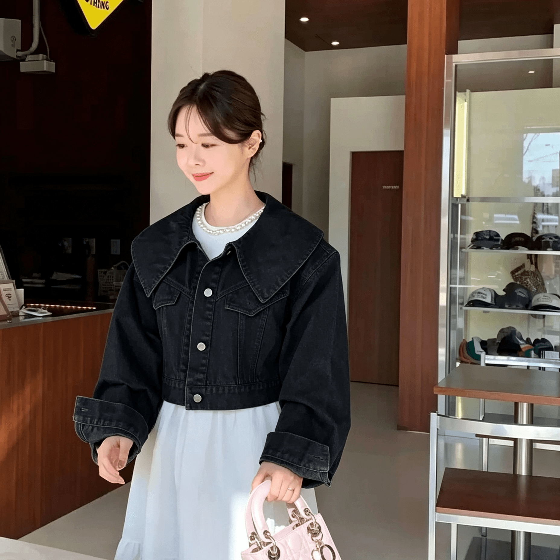 선물 화물 한국 chic 연령 감소 베이비 칼라 루즈핏 캐주얼 다용도 긴팔 쇼트 스타일 데님 재킷 맨위 여성 상세 이미지 5
