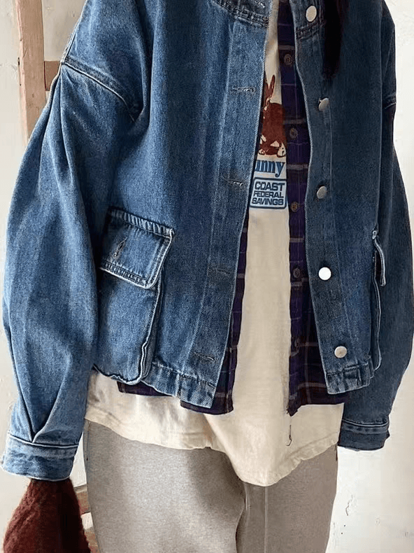 선물 화물 빅 포켓 데님 오픈 가디건 여성 코트 한국 워싱 루즈핏 슬림해 보이는 품격 다용도 재킷 맨위 트렌디 이미지 2
