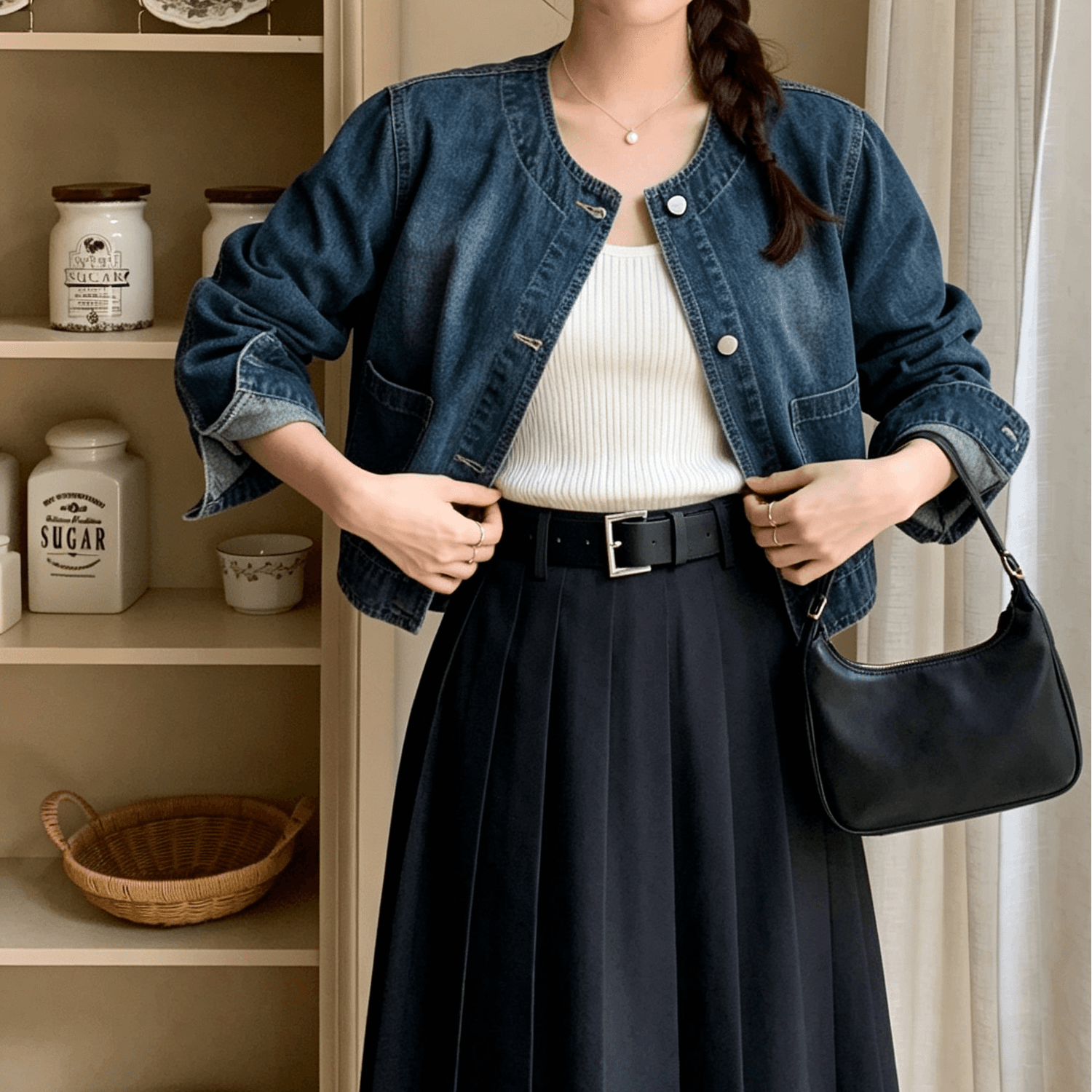 선물 화물 한국 chic 레트로 품격 미니멀리즘 라운드 넥 싱글 줄 버튼 루즈핏 데님 짧은 여성 코트 이미지 5