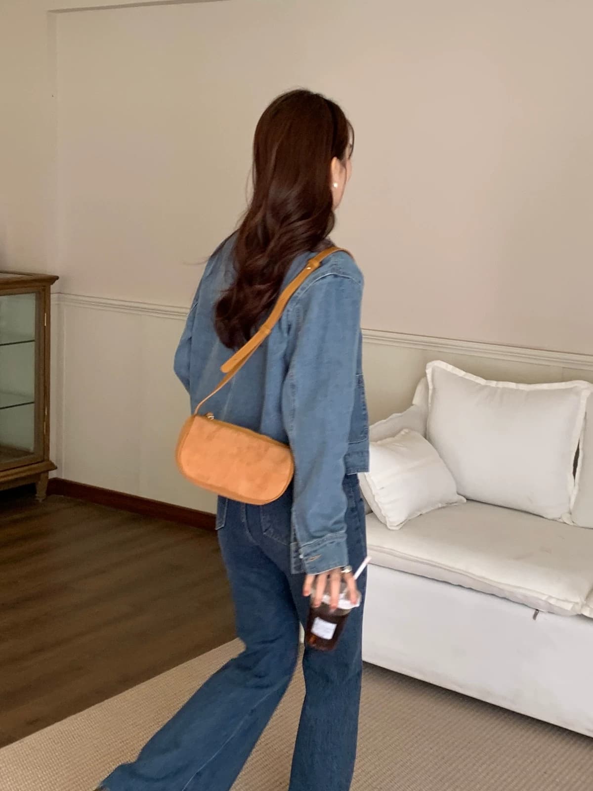 선물 화물 한국 chic 레트로 품격 미니멀리즘 라운드 넥 싱글 줄 버튼 루즈핏 데님 짧은 여성 코트 상세 이미지 11