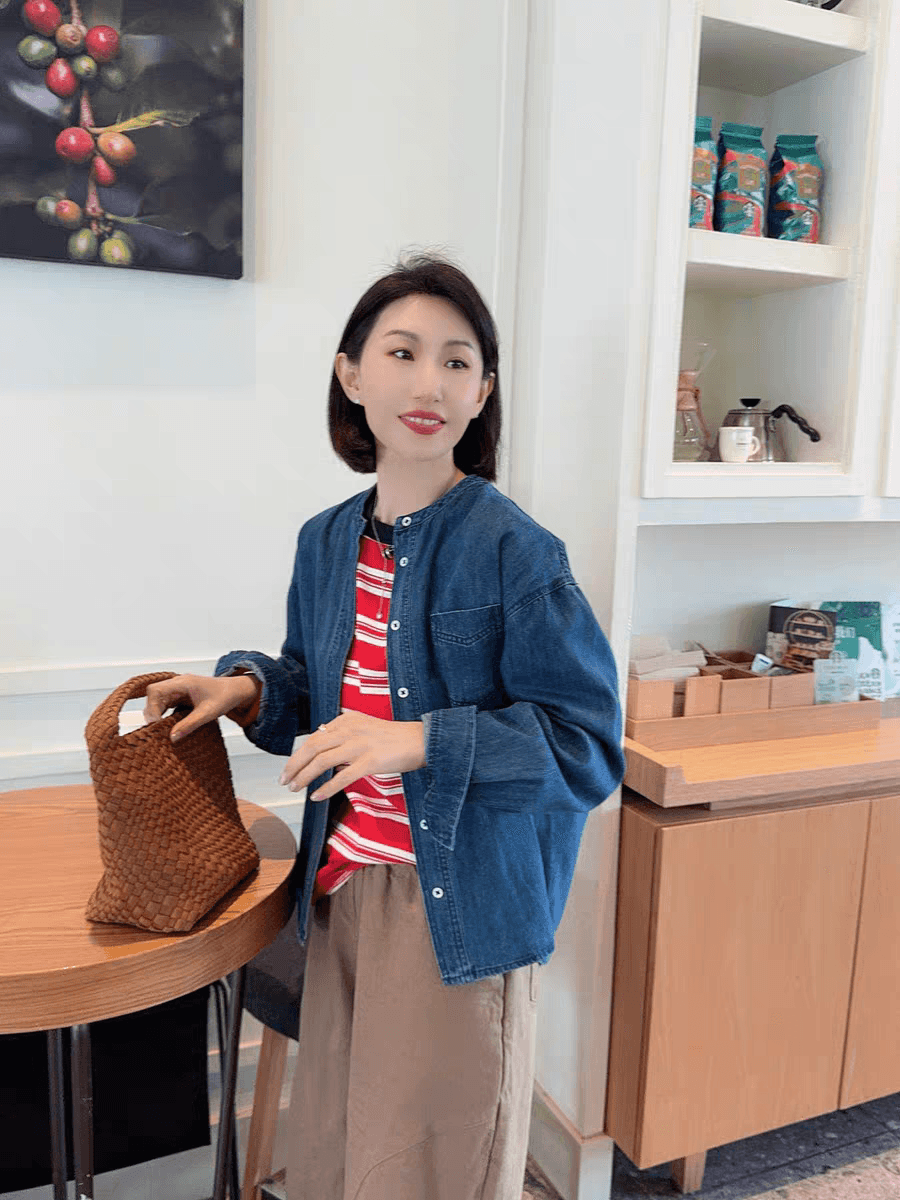 선물 화물 데님 여성 코트 워싱 루즈핏 캐주얼 다용도 라운드 넥 작은 키 맨위 셔츠 재킷 상세 이미지 5