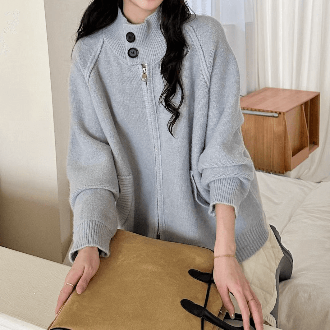 선물 화물 따뜻한 스탠드 칼라 긴팔 스웨터 오픈 가디건 여성 코트 작은 키 루즈핏 슬림해 보이는 니트 스웨터 이미지 5