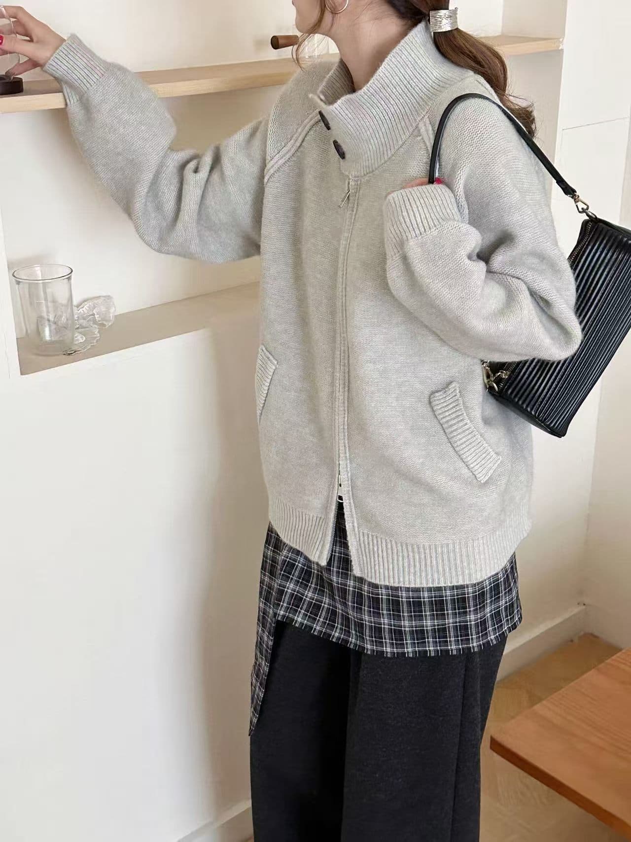 선물 화물 따뜻한 스탠드 칼라 긴팔 스웨터 오픈 가디건 여성 코트 작은 키 루즈핏 슬림해 보이는 니트 스웨터 상세 이미지 4