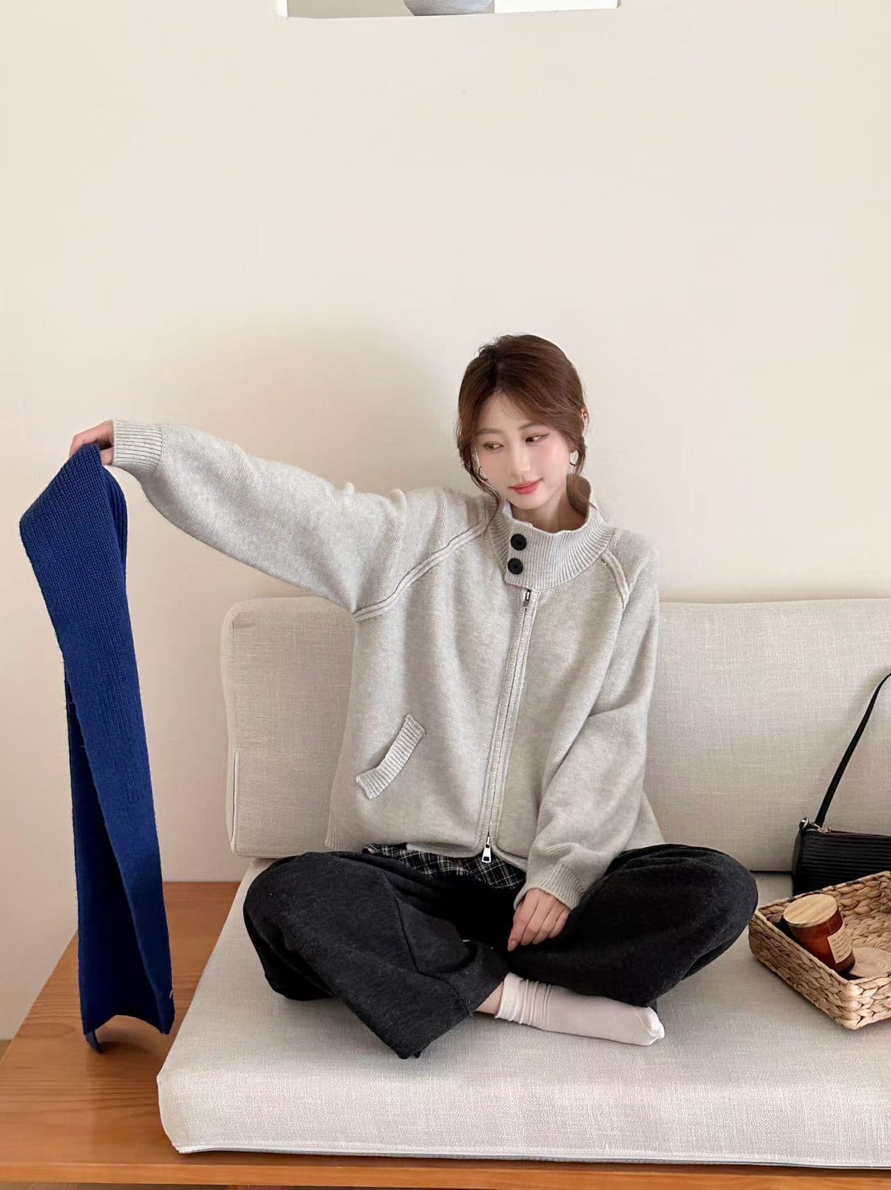 선물 화물 따뜻한 스탠드 칼라 긴팔 스웨터 오픈 가디건 여성 코트 작은 키 루즈핏 슬림해 보이는 니트 스웨터 상세 이미지 6