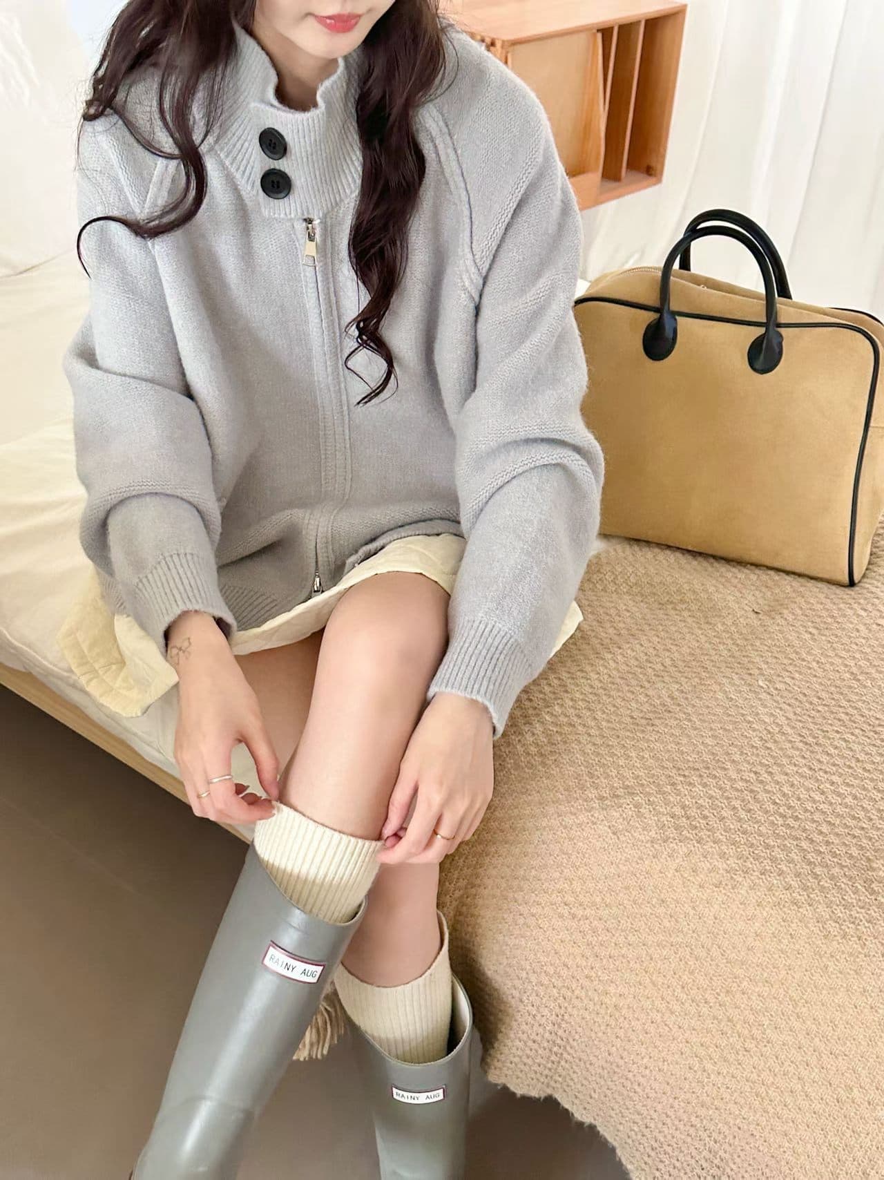 선물 화물 따뜻한 스탠드 칼라 긴팔 스웨터 오픈 가디건 여성 코트 작은 키 루즈핏 슬림해 보이는 니트 스웨터 상세 이미지 8