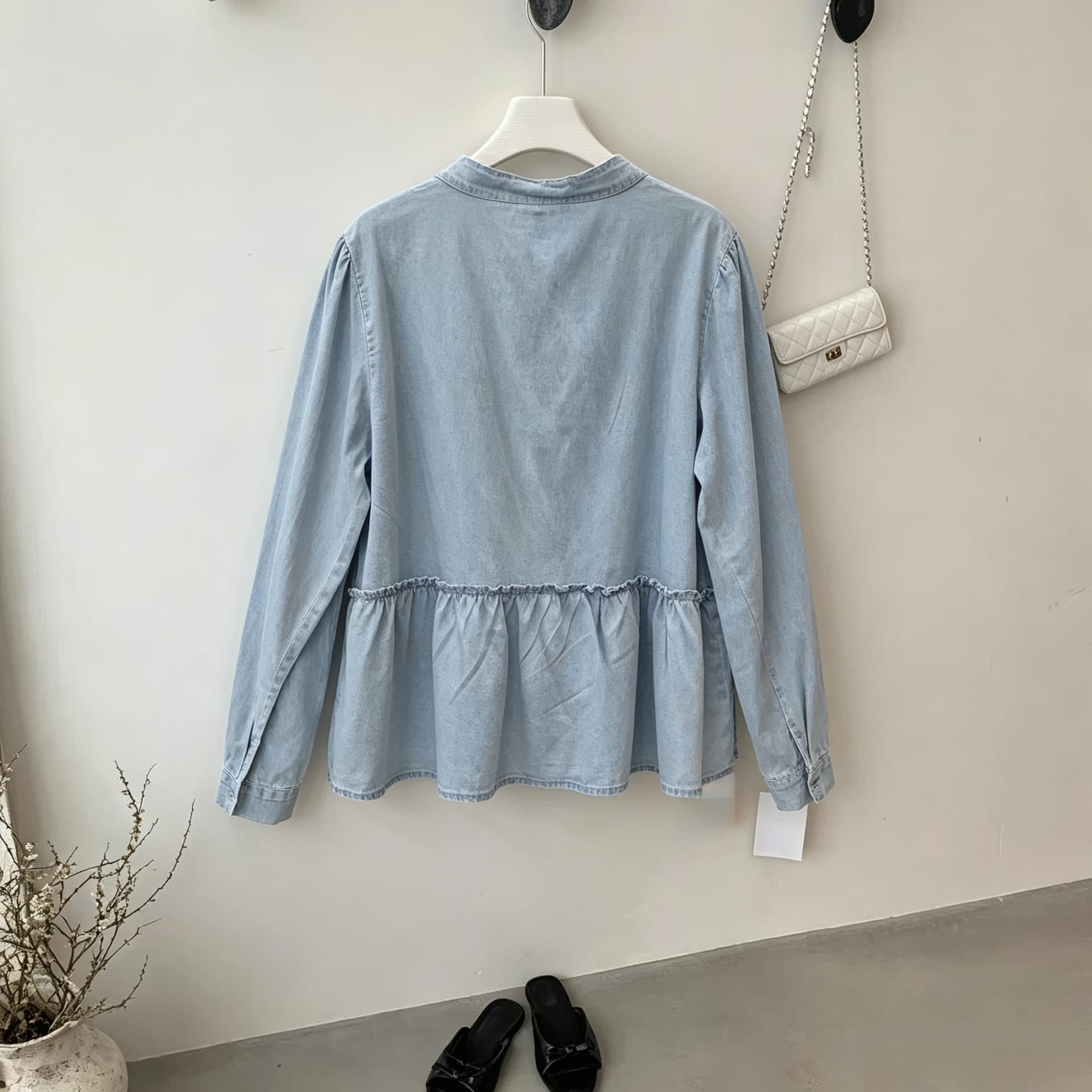 선물 화물 한국 동대문 패션 다용도 라운드 넥 레이스 데님 셔츠 이미지 4