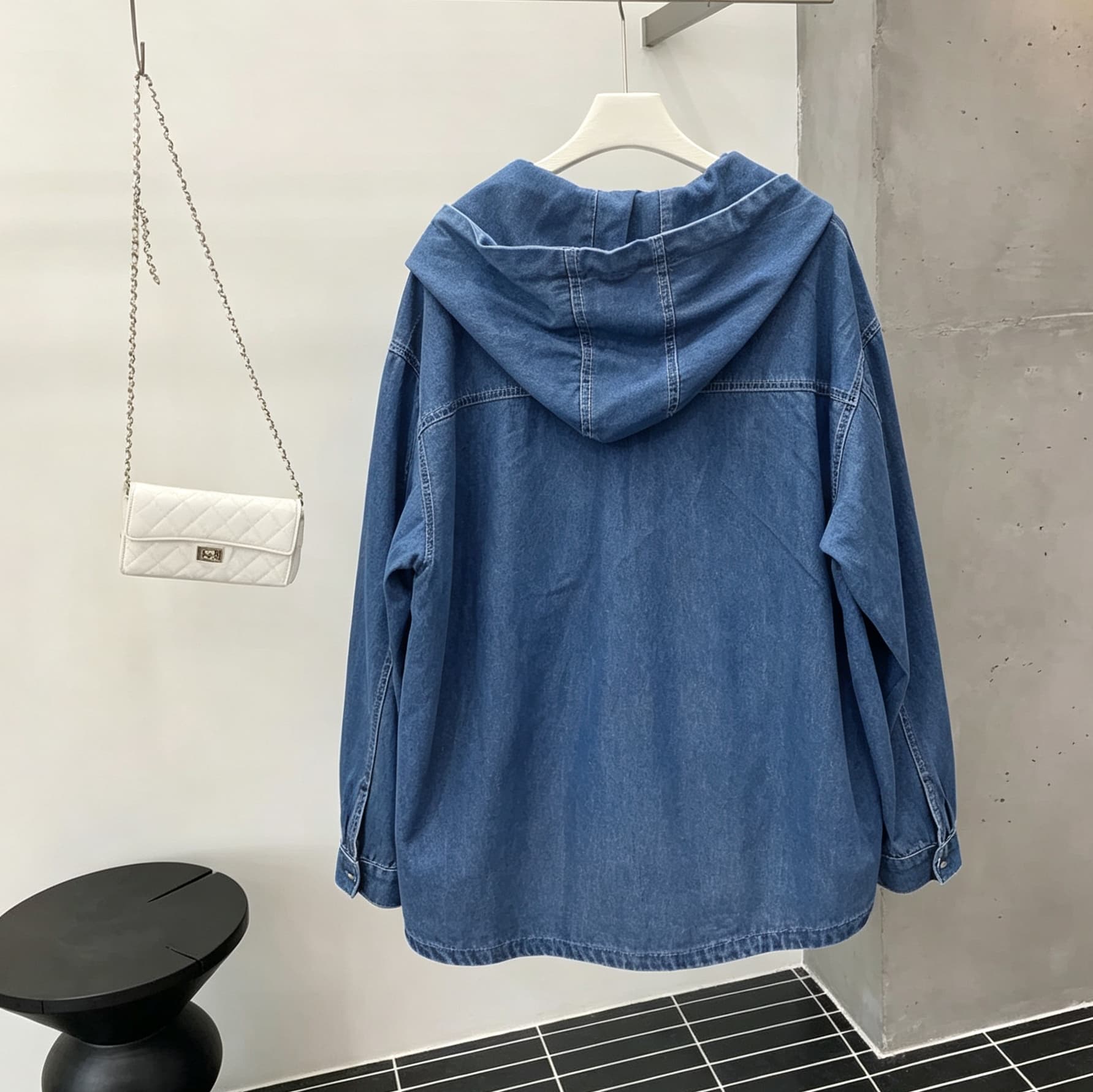 선물 화물 한국 스타일 데님 면 부드럽다 캐주얼 여성 데님 모자 셔츠 긴팔 셔츠 상세 이미지 4