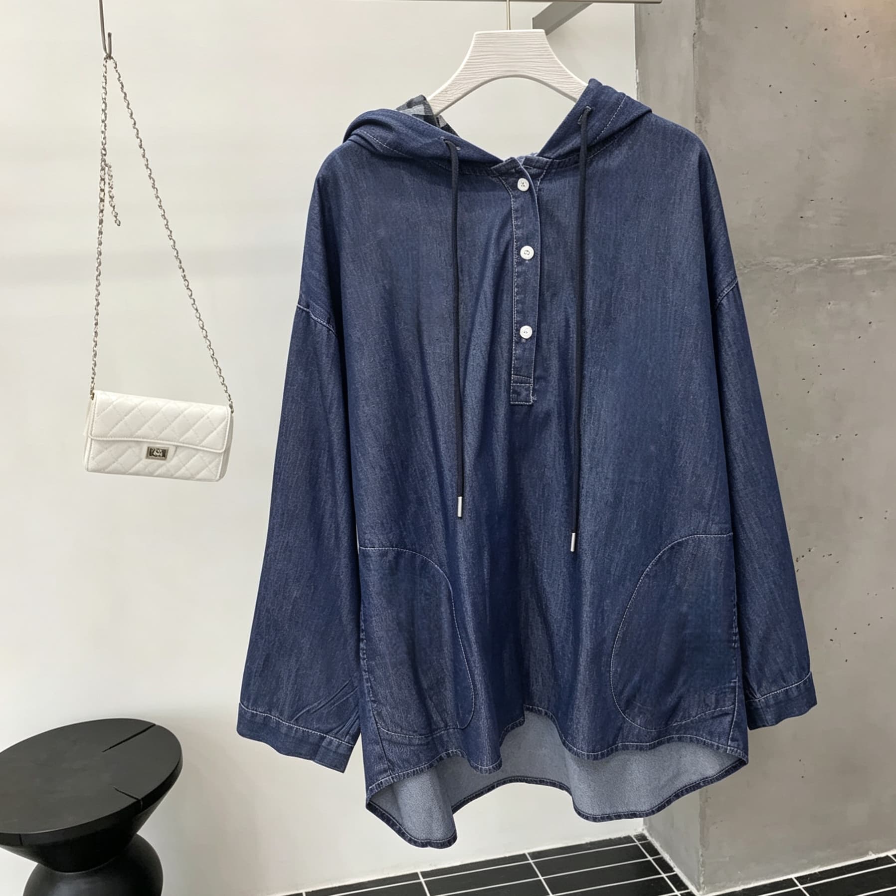선물 화물 한국 동대문 루즈핏 캐주얼 바람 데님 후드 풀오버 맨위 다용도 데님 재킷 상세 이미지 7