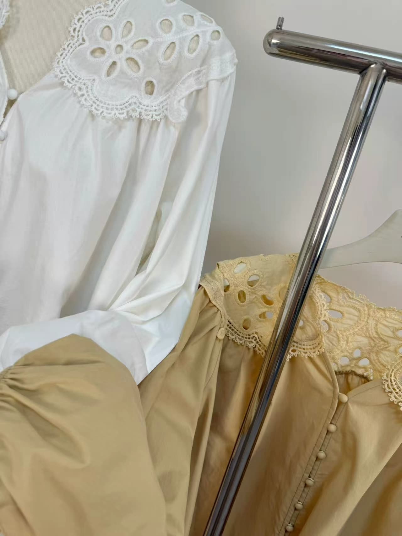 선물 화물 홀로우 아웃 레이스 한국 동대문 한 부서 품격 라운드 버클 작은 셔츠 상세 이미지 8