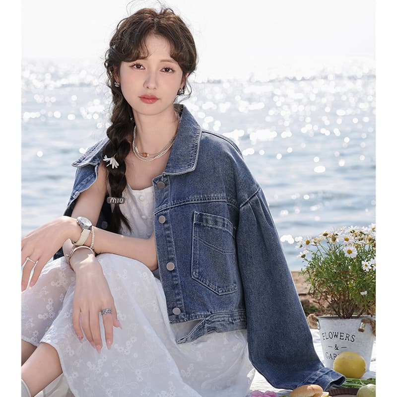 선물 화물 품격 쇼트 스타일 데님 재킷 패션 슬림해 보이는 맨위 여성