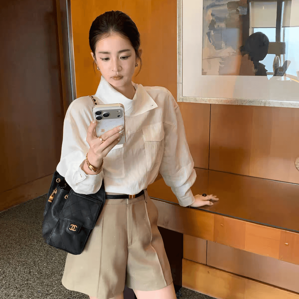 선물 화물 폴로 칼라 디자인 섹션 출퇴근 품격 섹션 셔츠 작은 셔츠 둘 착용 맨위 수 있습니다. 비스듬한 어깨 상세 이미지 10