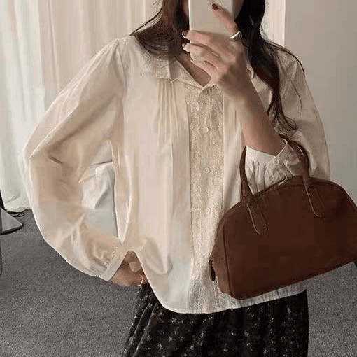 선물 화물 자수 레이스 패치워크 여성 셔츠 한국 chic 폴로 칼라 루즈핏 슬림해 보이는 미니멀리즘 달콤함 다용도 맨위 상세 이미지 18