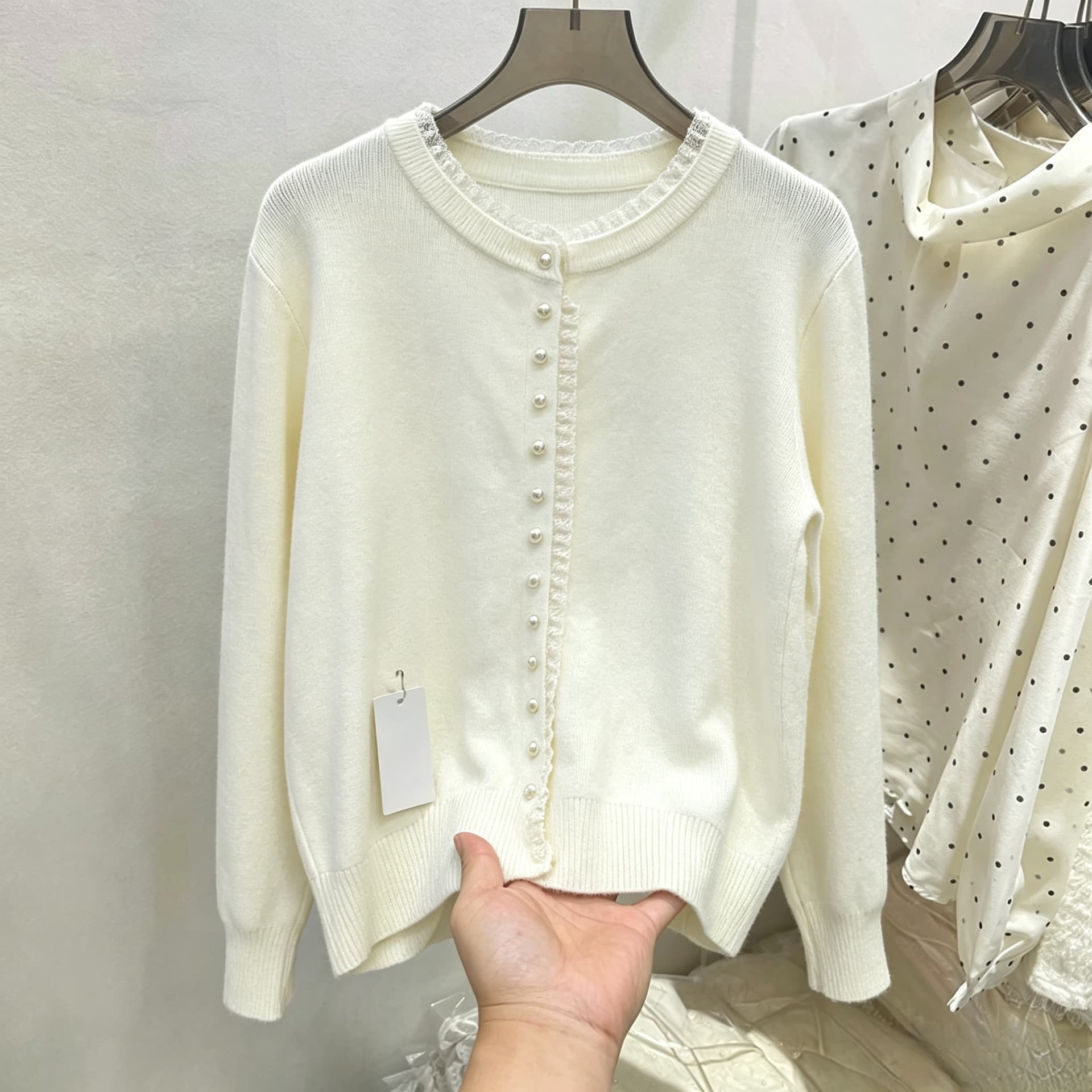 선물 화물 한 부서 레이스 칼라 부드러운 찹쌀 가을 오픈 가디건 기타 버클 긴팔 재킷 스웨터 루즈핏 니트 외부 가져 가라. 이미지 2