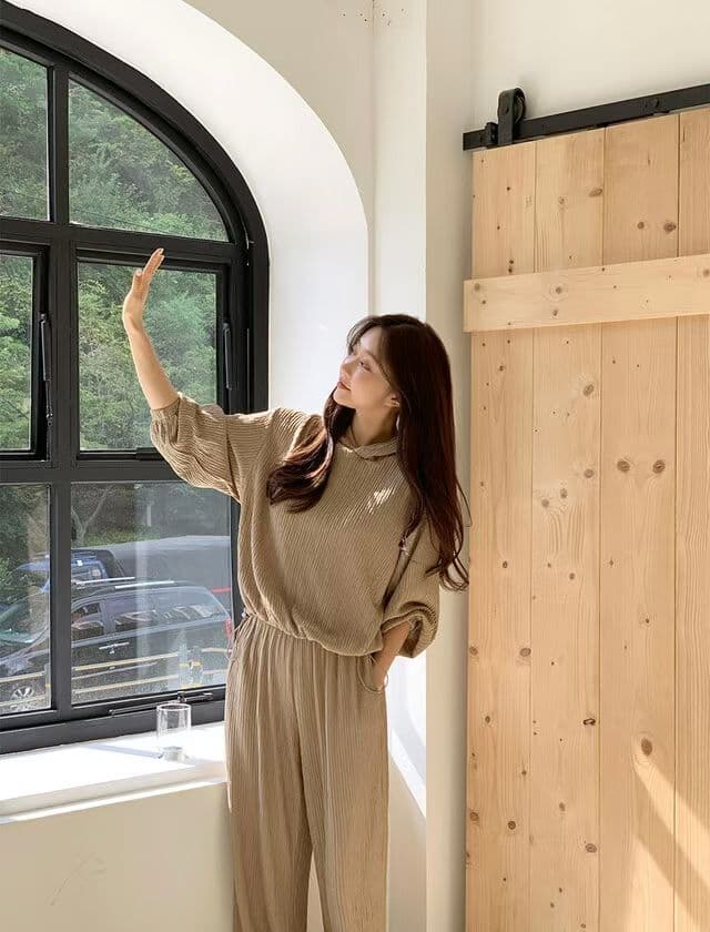선물 화물 한국 스타일 시간 아직도 느낌 주름 장식 센스 캐주얼 세트 이미지 2