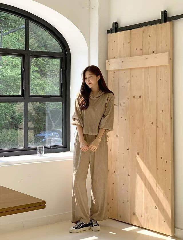 선물 화물 한국 스타일 시간 아직도 느낌 주름 장식 센스 캐주얼 세트 상세 이미지 5