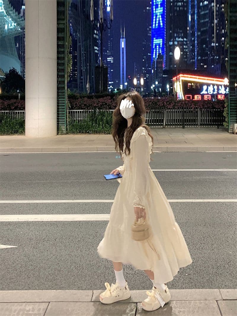 선물 화물 프랑스식 고급 센스 프릴 여성 드레스 가을 디자인 센스 하이웨이스트 슬림해 보이는 길다 치마 상세 이미지 9