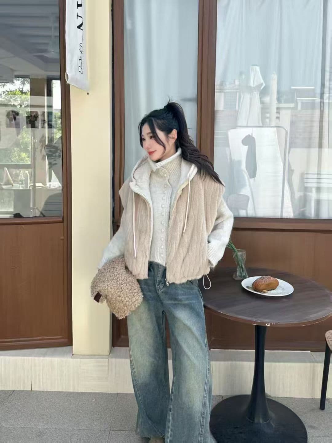 선물 화물 양면 착용 모피 베스트 여성 코트 겨울 착용 가져 가라. 솜을 넣은 후드 한국 스타일 조끼 맨위 상세 이미지 1